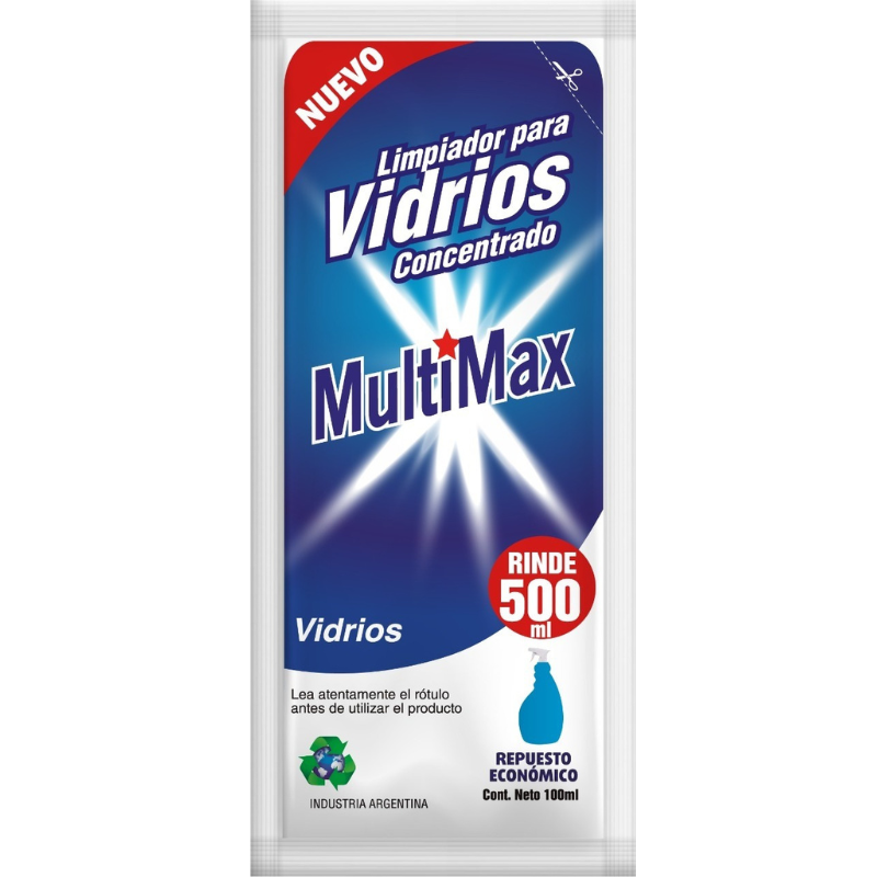 Sobre Sachet Concentrado Limpiador Para Vidrios 100 ML Multimax