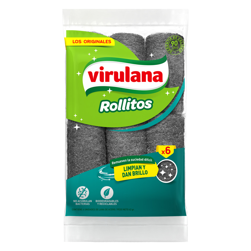 Rollitos Lana De Acero Virulana X 6 Un Esponja Limpieza