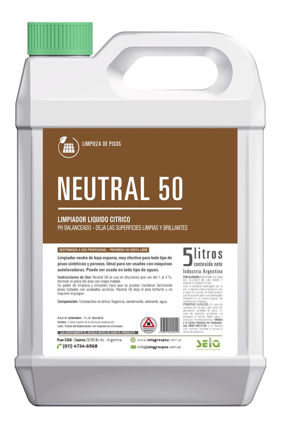 Limpiador de pisos neutro NEUTRAL 50 x 5Lt - SEIQ