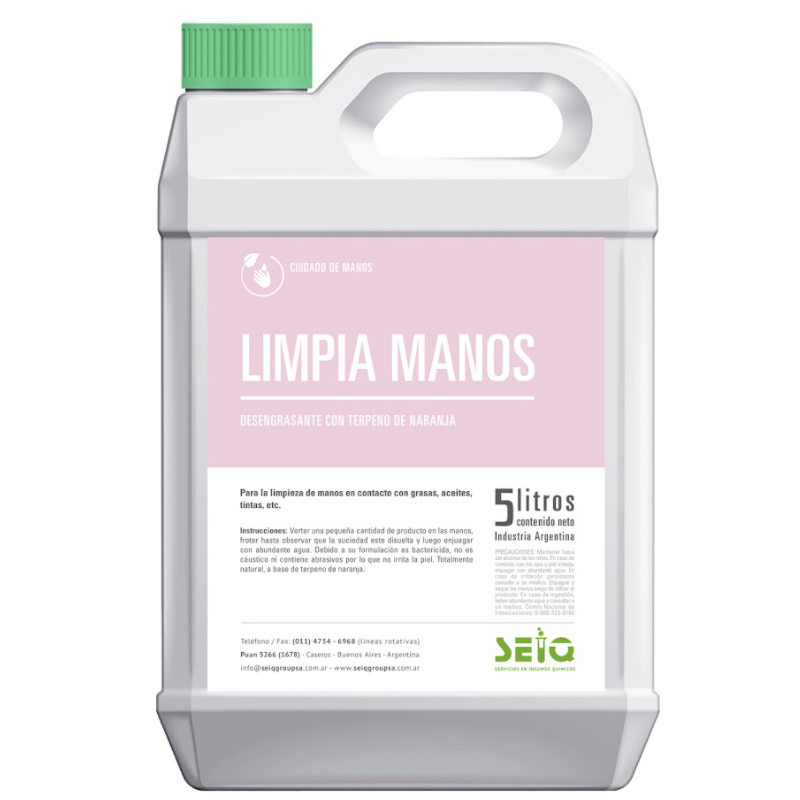 Jabon Liquido De Manos Desengrasante Triclosan Al 0.3 % Shampoo De Manos Con Terpeno De Naranja X 5 Lts