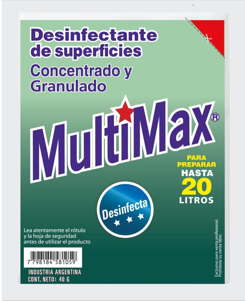Sobre Desinfectante en Polvo Multimax tipo Lavandina Para Preparar Rinde 5 litros