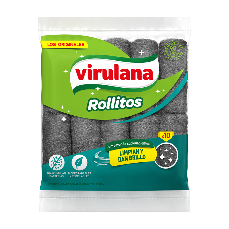 Rollitos Lana De Acero Virulana X 10 Un Esponja Limpieza