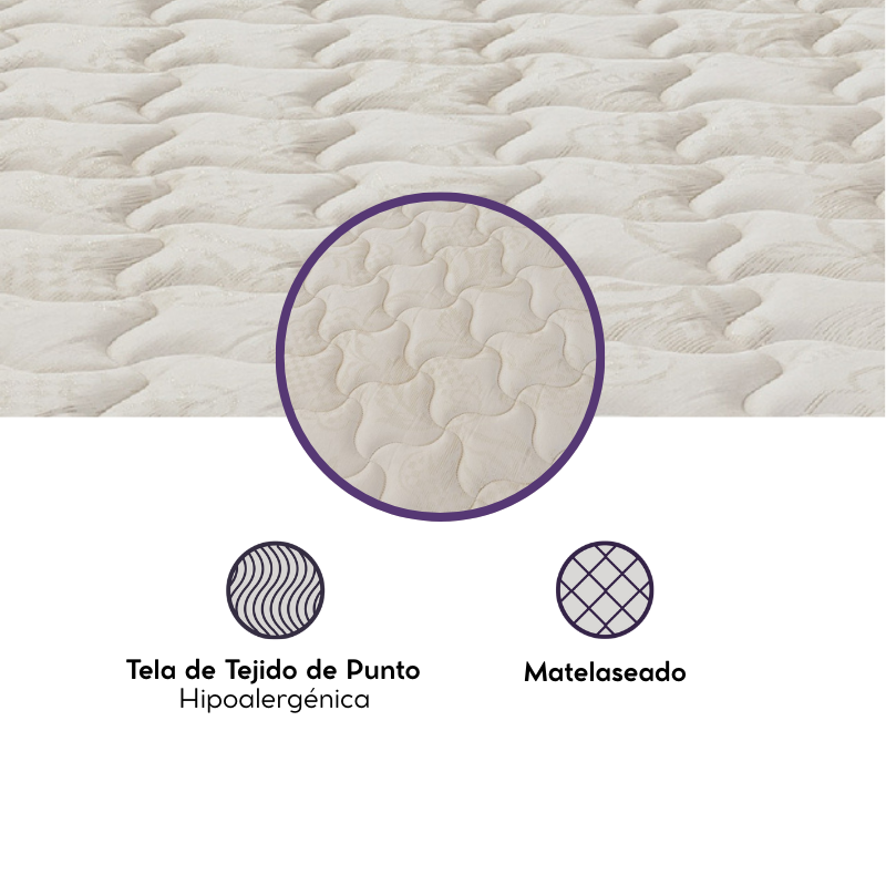 Conjunto Sommier Sueño Dorado Dubai 140x190 Resortes Pocket 130 Kg