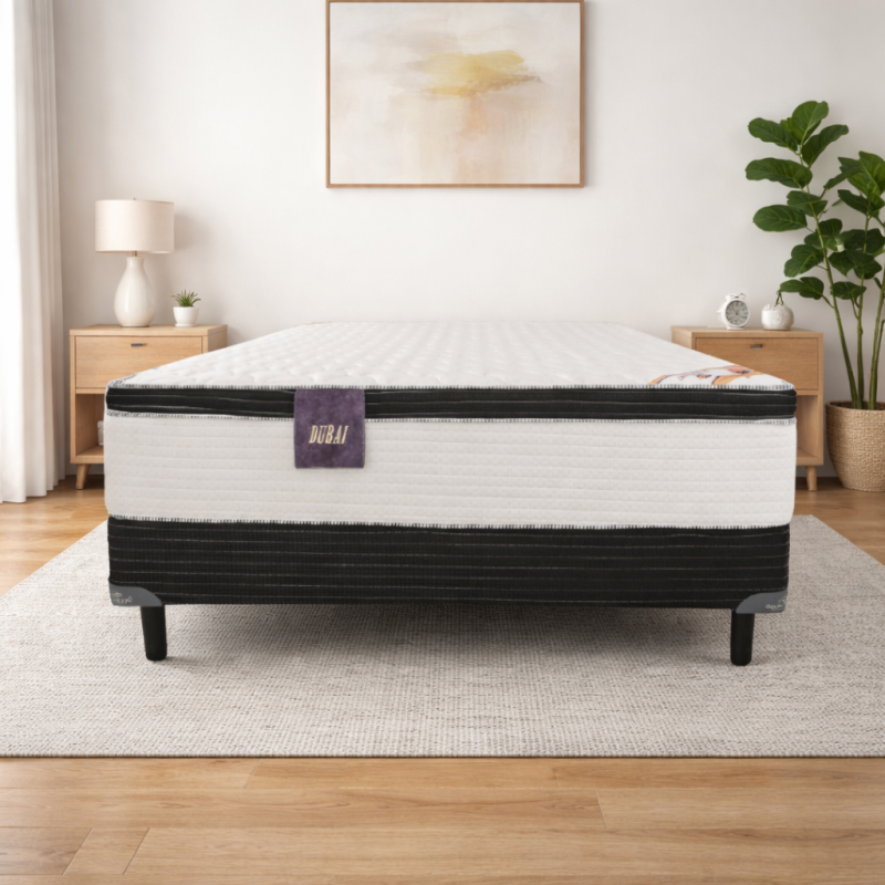 Conjunto Sommier Sueño Dorado Dubai 140x190 Resortes Pocket 130 Kg