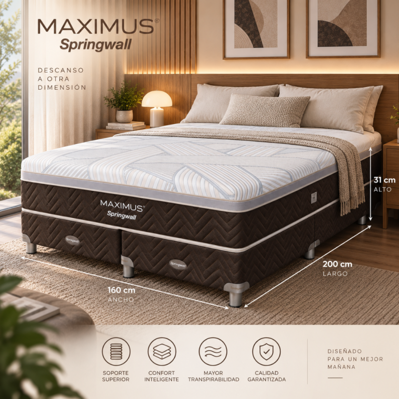 Conjunto Sommier Springwall Maximus Queen 160x200 Resortes Pocket