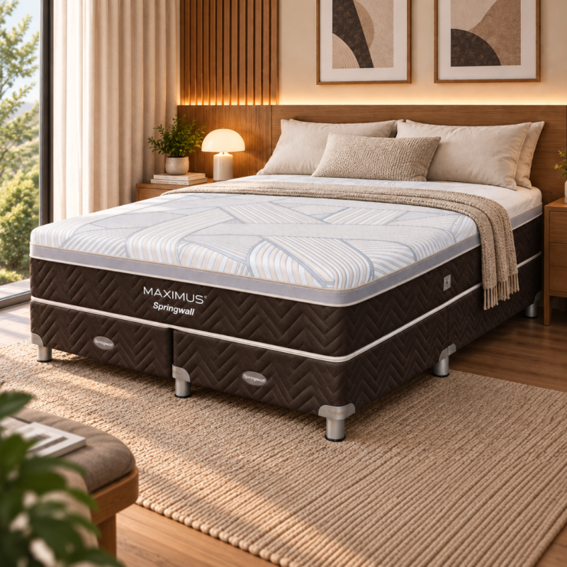 Conjunto Sommier Springwall Maximus Queen 160x200 Resortes Pocket