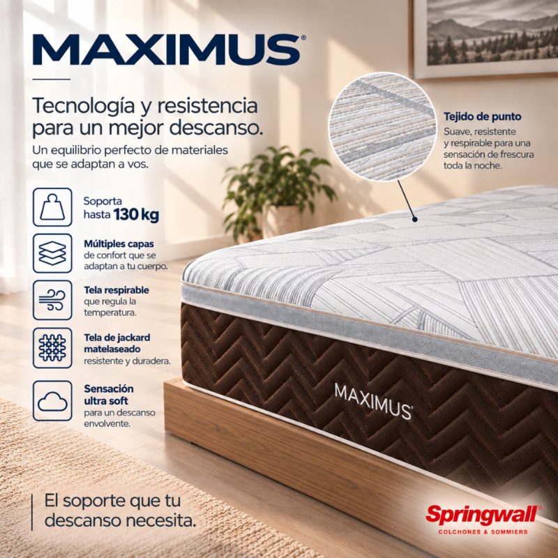 Conjunto Sommier Springwall Maximus Queen 160x200 Resortes Pocket
