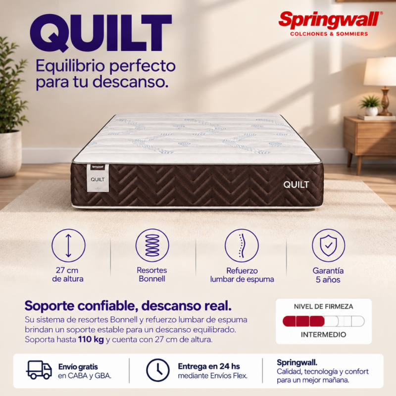 Colchon Springwall Quilt 140x190 Resortes Ergonomicos