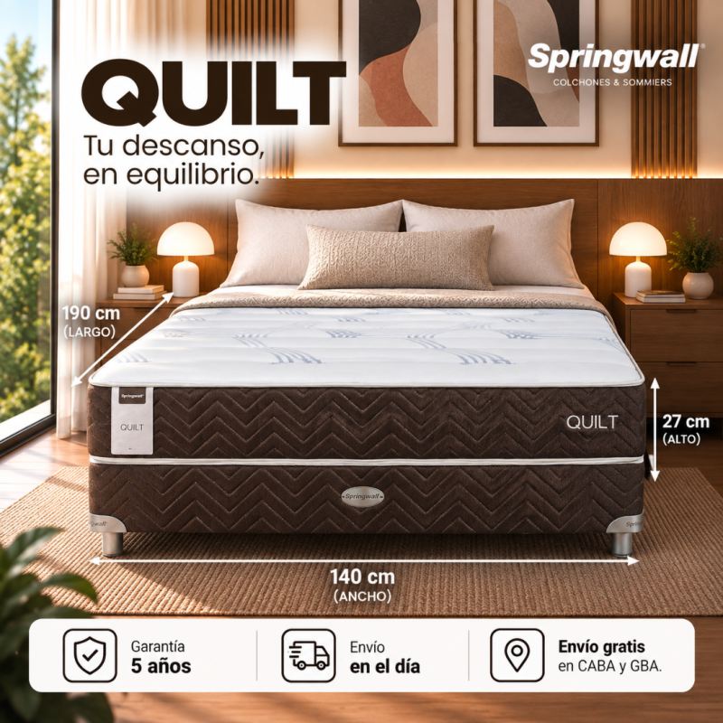 Conjunto Sommier Springwall Quilt 140x190 Resortes
