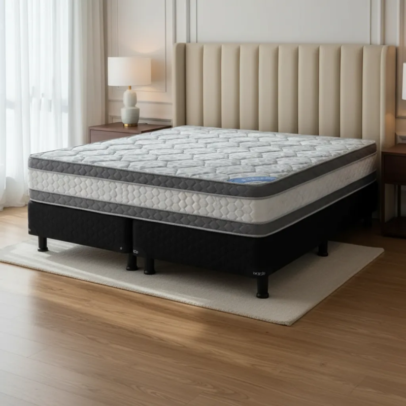 Conjunto Sommier Newtop Topacio Marfil Plus Queen 160x200 Espuma