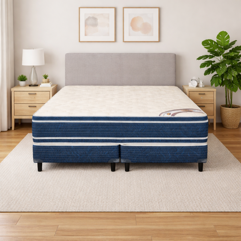 Conjunto Sommier Sueño Dorado Atenas Queen 160x200 Espuma 130 Kg