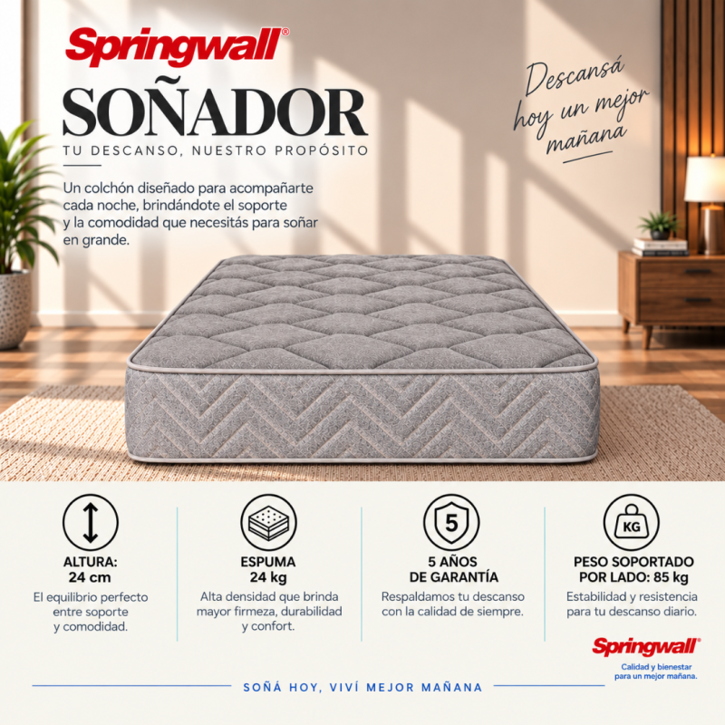 Conjunto Sommier Springwall Primera Plus 80x190 Espuma