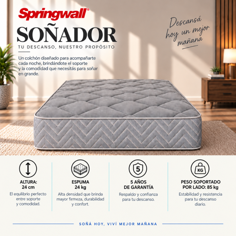 Conjunto Sommier Springwall Primera Plus 100x190 Espuma