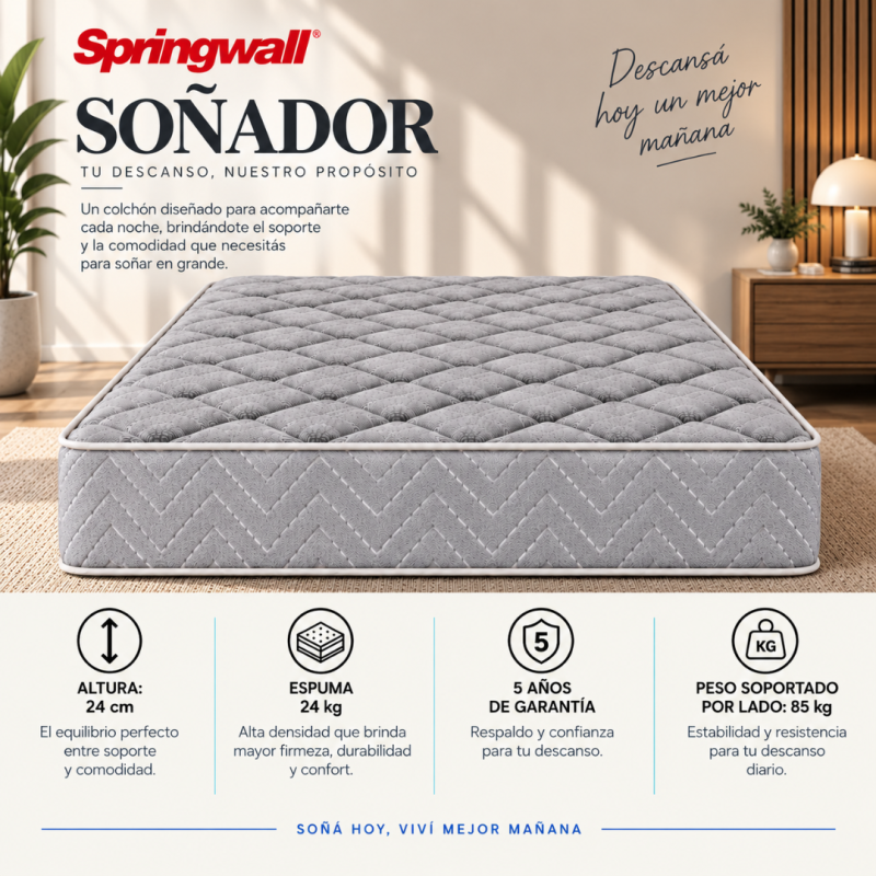 Conjunto Sommier Springwall Primera Plus 140x190 Espuma