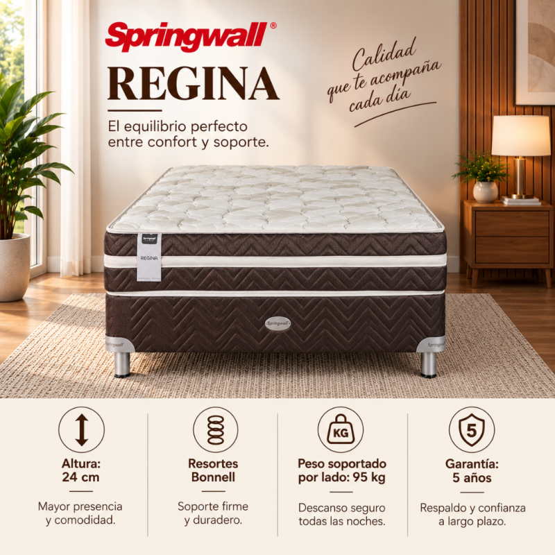 Conjunto Sommier Springwal Regina 140x190 Resortes