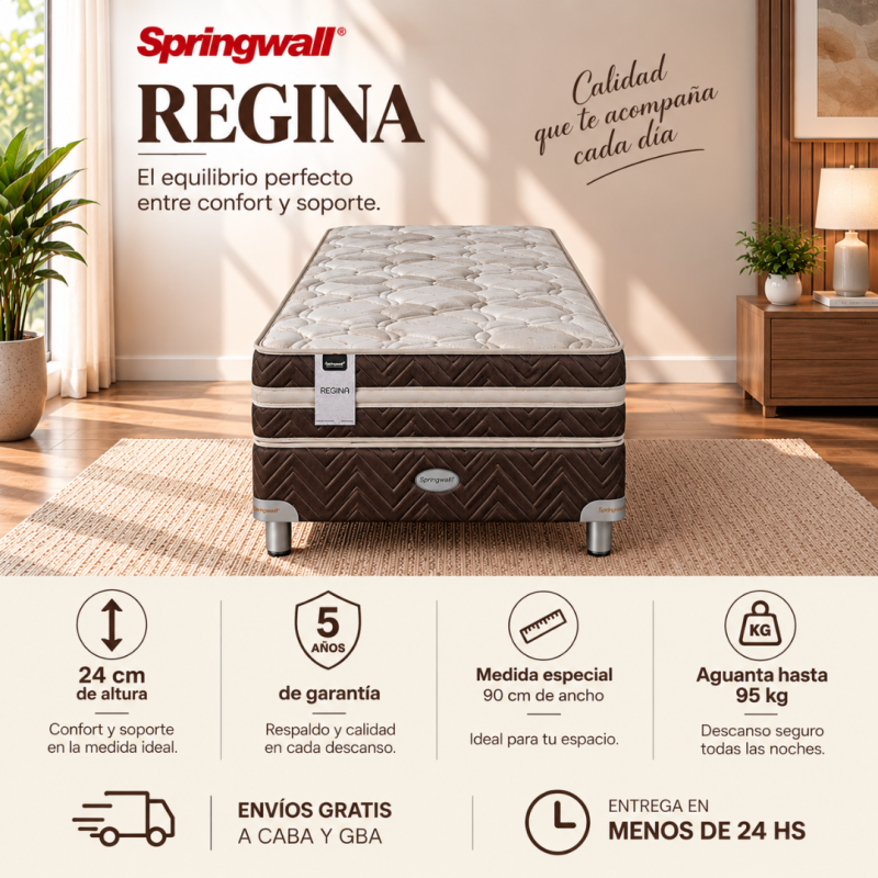 Conjunto Sommier Springwall Regina 90x190 Resortes