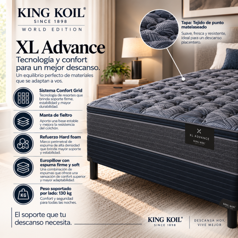 Conjunto Sommier King Koil XL Advance 140x190 Espuma