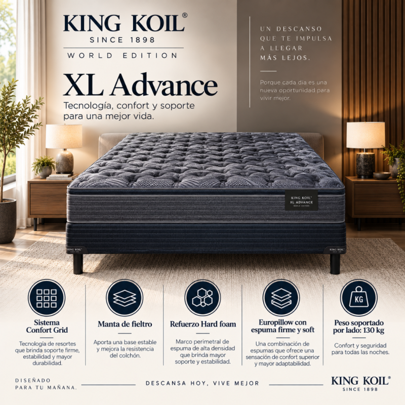 Conjunto Sommier King Koil XL Advance 140x190 Espuma