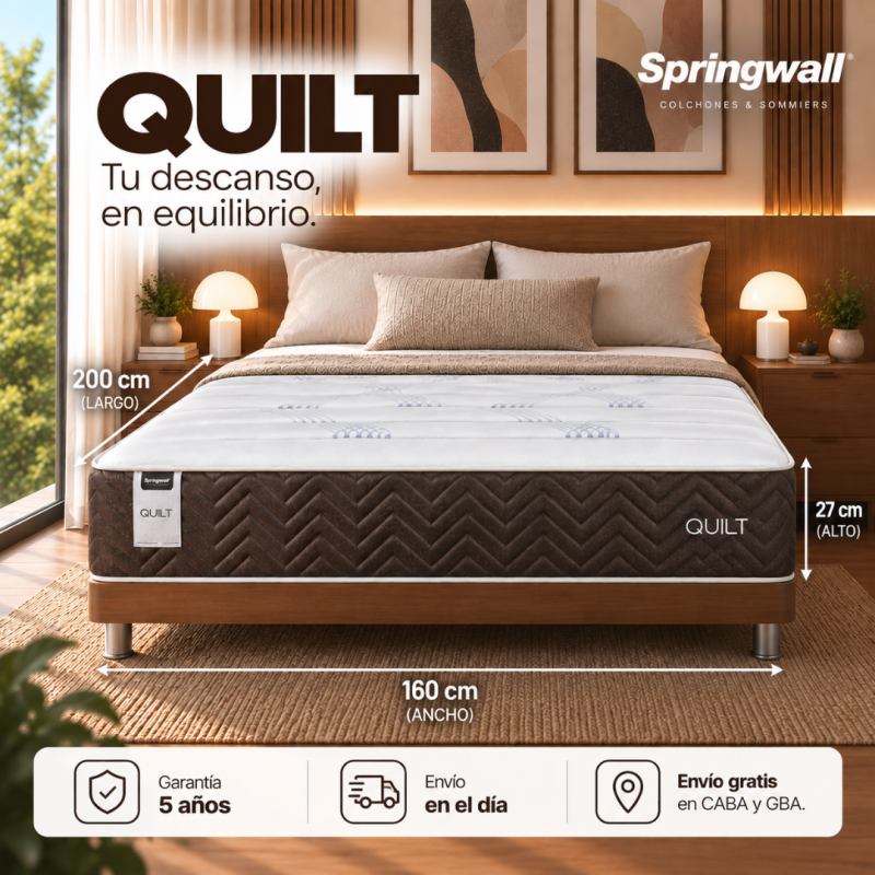 Colchon Springwall Quilt 160x200 Resortes Ergonomicos
