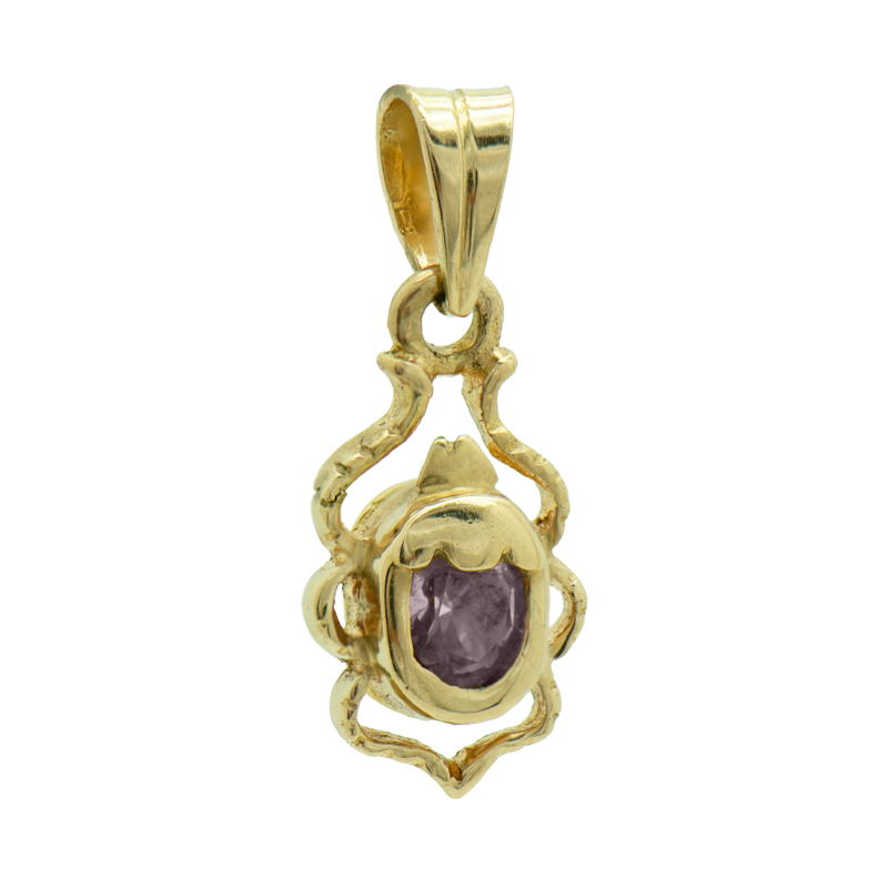 DIJE TIPO ESCARABAJO, CON PIEDRA ROSA, ORO ROSADO - 18 KTS.