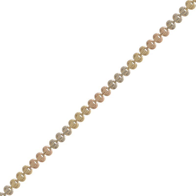 PULSERA CON ESLABONES OVALADOS, TRICOLOR - 18 KTS.