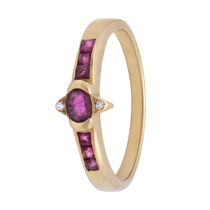 ANILLO CON RUBIES Y BRILLANTES- 18 KTS.