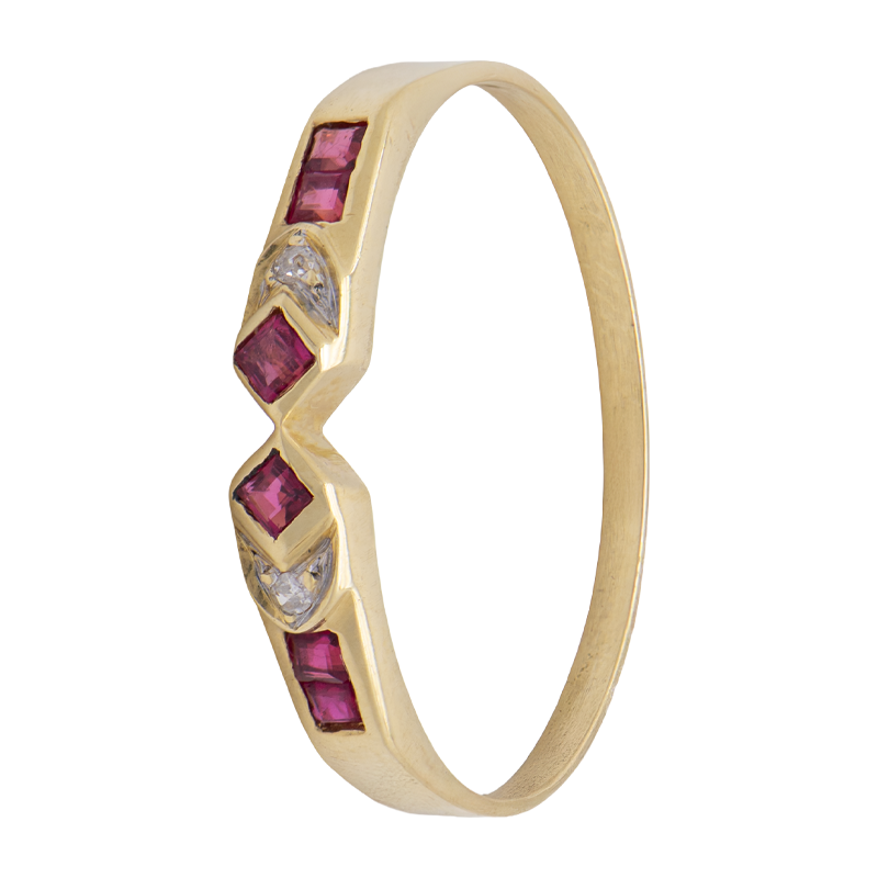 ANILLO CON RUBIES Y BRILLANTES- 18 KTS.