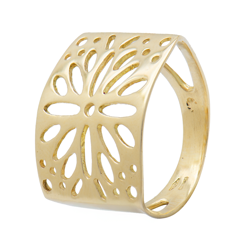 ANILLO CUADRADO CON DISEÑO DE FLOR- 18 KTS.