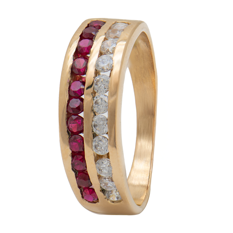 ANILLO DOBLE CON CIRCONES- 18 KTS.