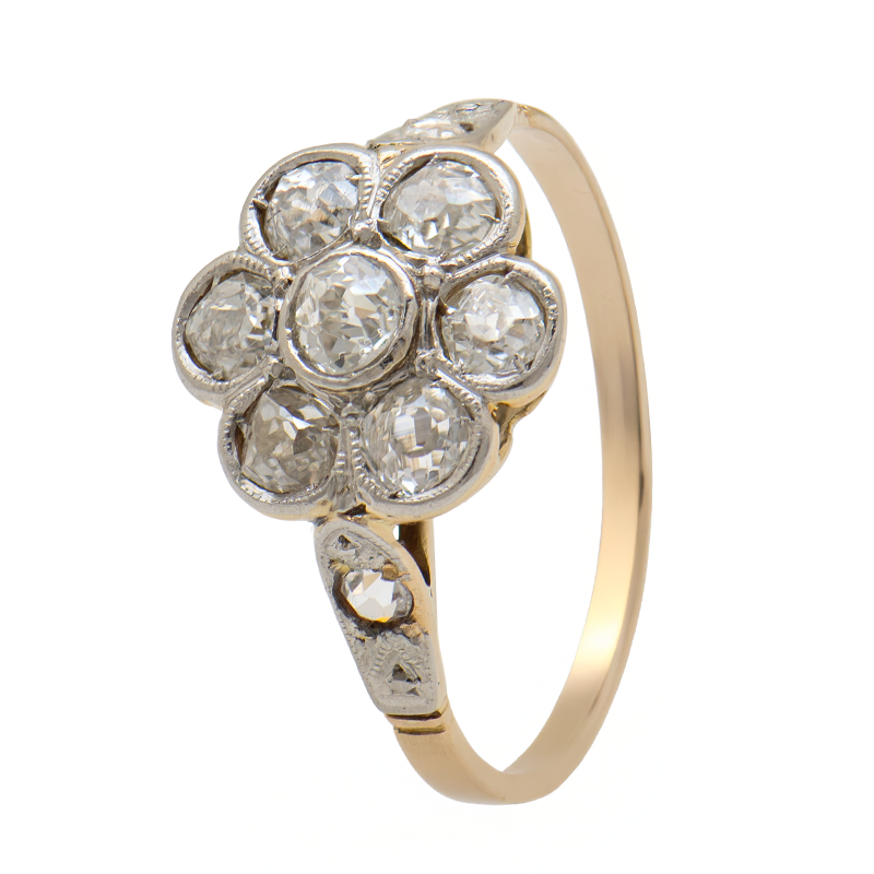 ANILLO FLOR CON BRILLANTES COMBINADO- 18 KTS.