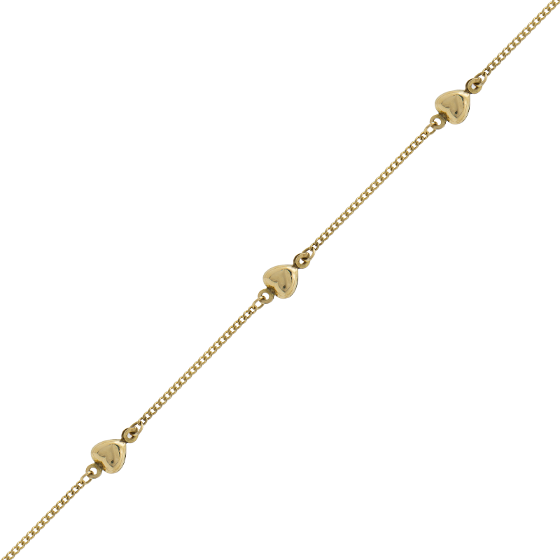 PULSERA GRUMET CON CORAZONES- 18 KTS.