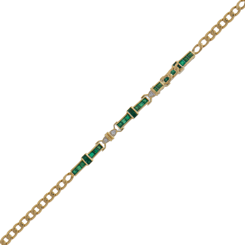 PULSERA GRUMET CON CENTRO DE ESMERALDAS Y BRILLANTES- 18 KTS.