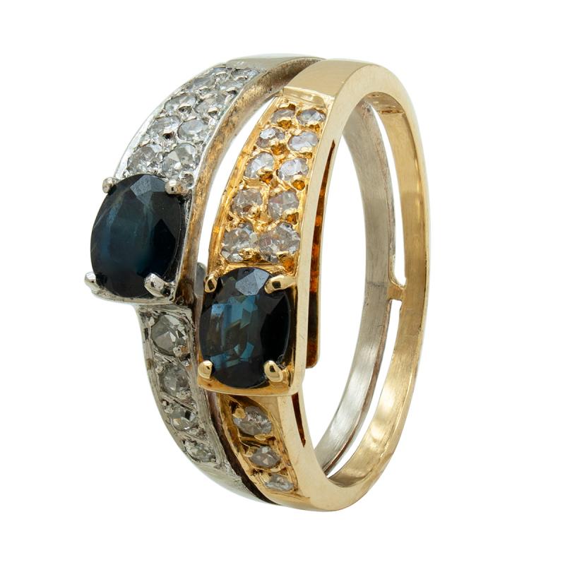 ANILLOS DOBLE COMBINADO CON ZAFIRO CENTRAL Y BRILLANTES- 18 KTS.