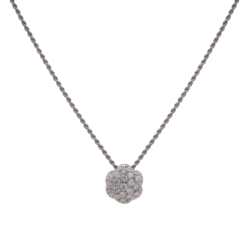 CADENA SINGAPUR CON DIJE PASANTE DE FLOR CON BRILLANTES- 18 KTS.