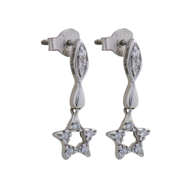 AROS COLGANTES CON ESTRELLAS Y CUBICS- 18 KTS.