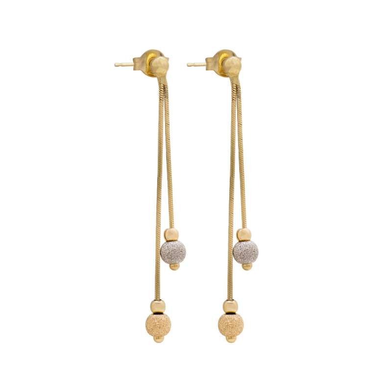 AROS COLGANTES CON BOLITAS COMBINADA- 18 KTS.