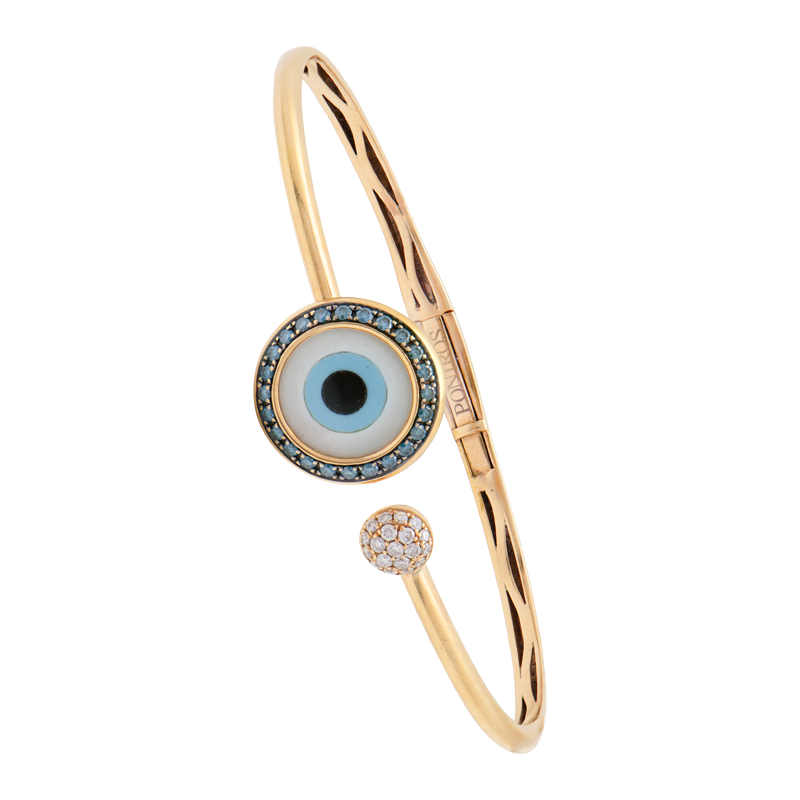 ESCLAVA CON OJO TURCO CON BRILLANTES- 18 KTS.