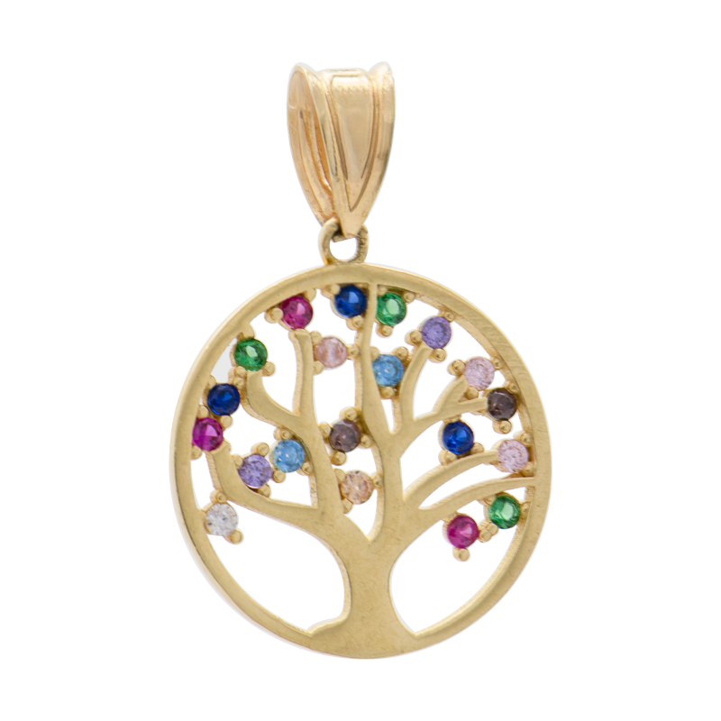 DIJE ARBOL DE LA VIDA CON CUBISC- 18 KTS.