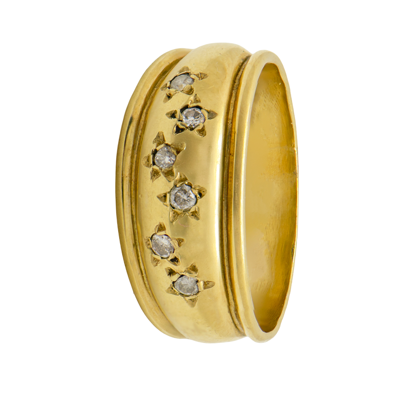 ANILLO ANCHO CON ESTRELLAS DE BRILLANTES- 18 KTS.
