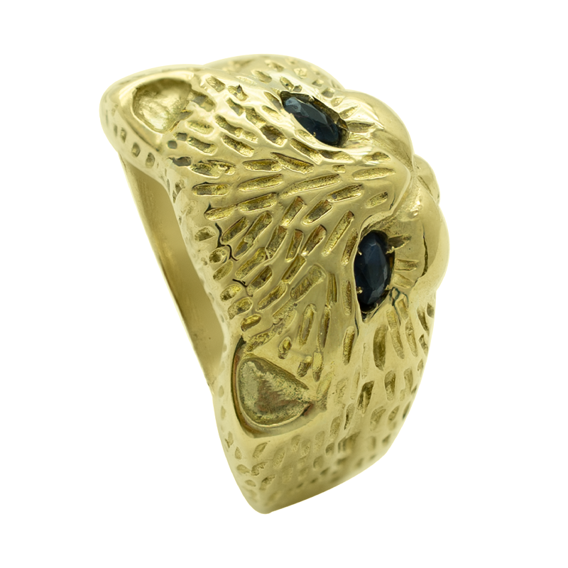 ANILLO CARA DE GATO CON OJOS DE ZAFIROS- 18 KTS.