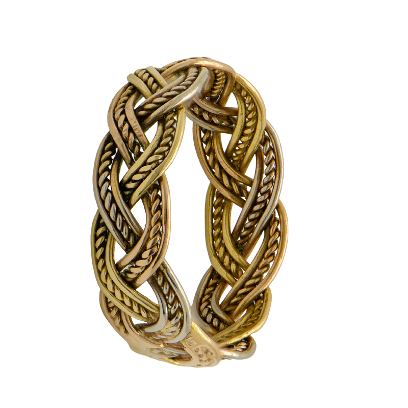 ANILLO TRENZADO TRICOLOR- 18 KTS.