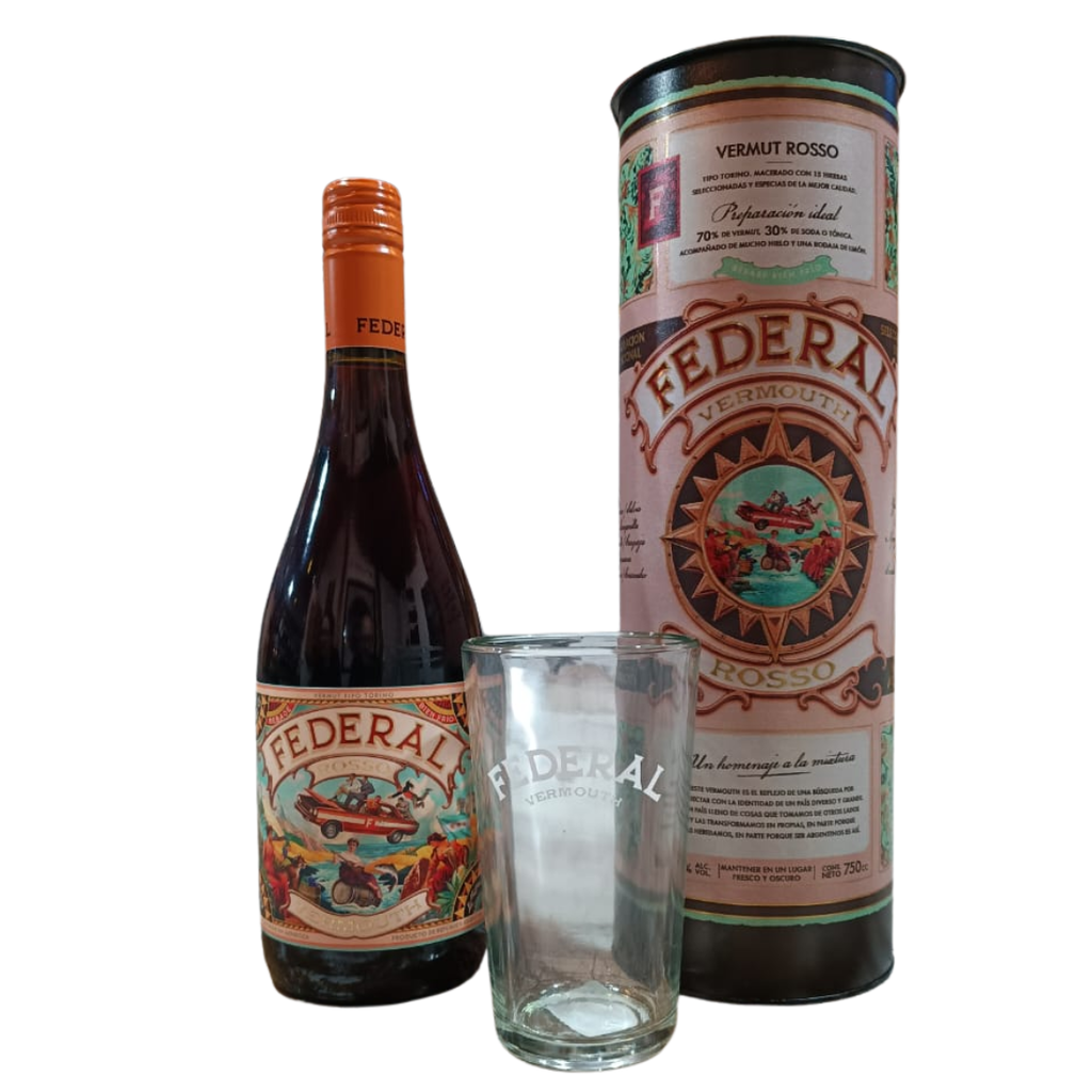 Combo Vermouth Federal Rosso 750ml Estuche + Vaso