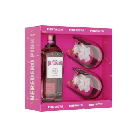 Gin Heredero Pink 700ml Estuche + 2 Vasos