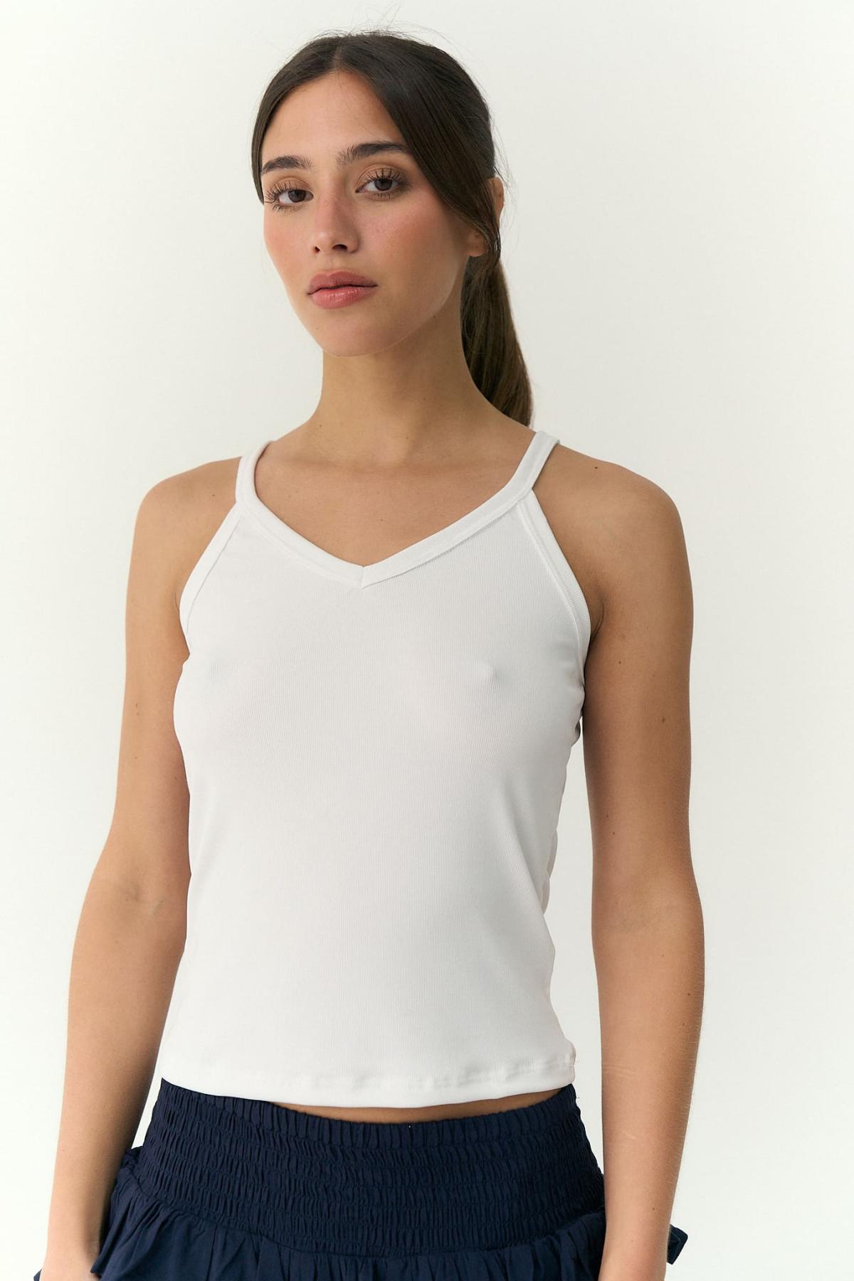 Musculosa Zephy.Micro morley cuello en V con tiras Art.3097
