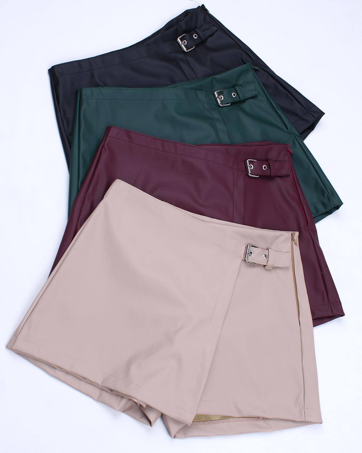 Short pollera Lumi.Cuerina con hebilla y ojales Art.2941