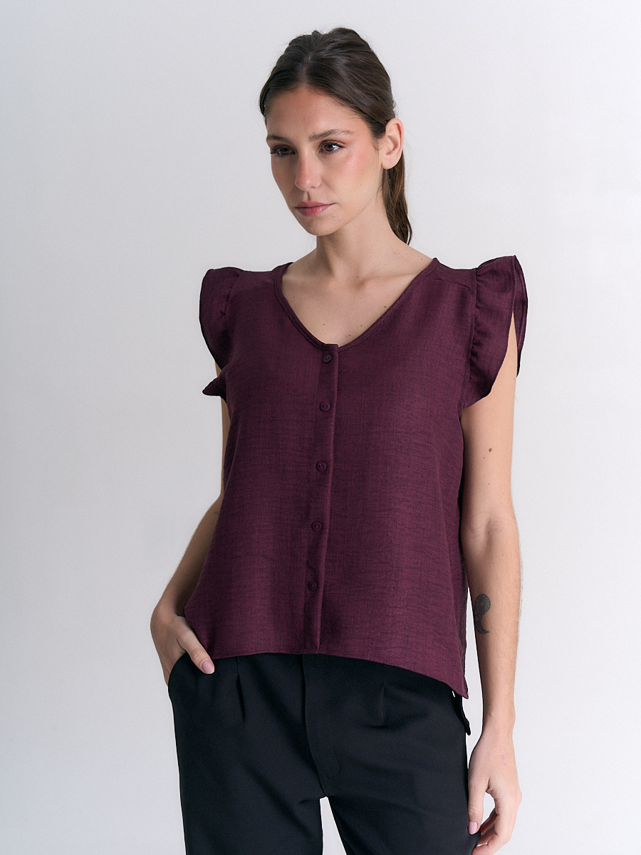 Blusa Lia.Cey lino manga corta c/ botones. Art.3028