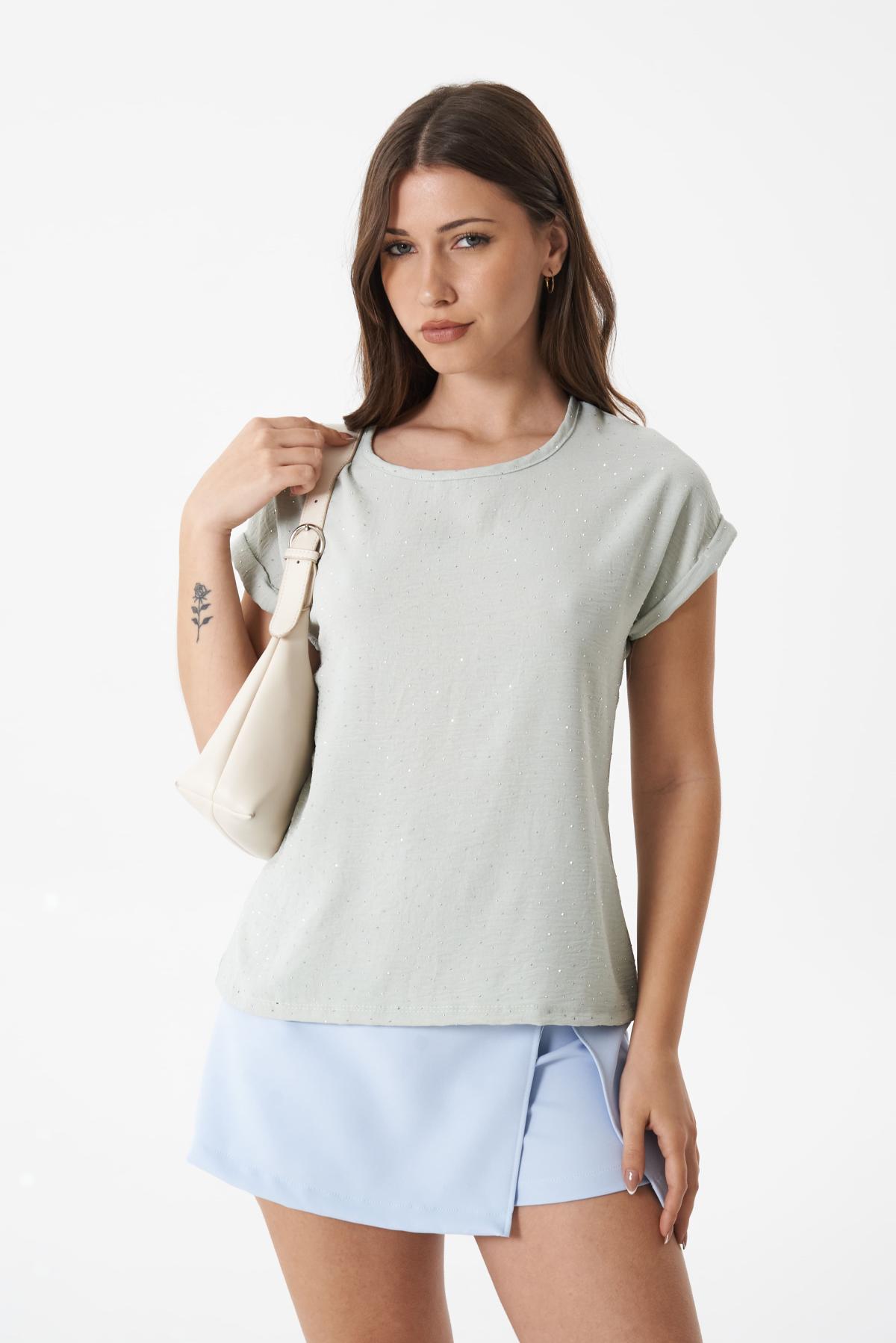 Blusa Nova.Cey stras espalda partida manga corta c/puño Art.3040