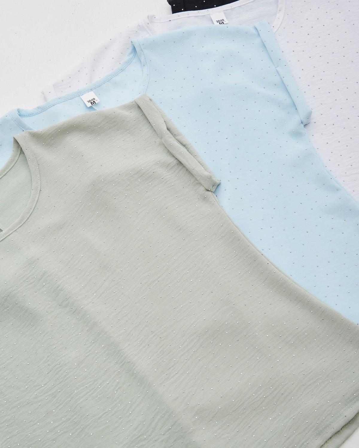 Blusa Nova.Cey stras espalda partida manga corta c/puño Art.3040