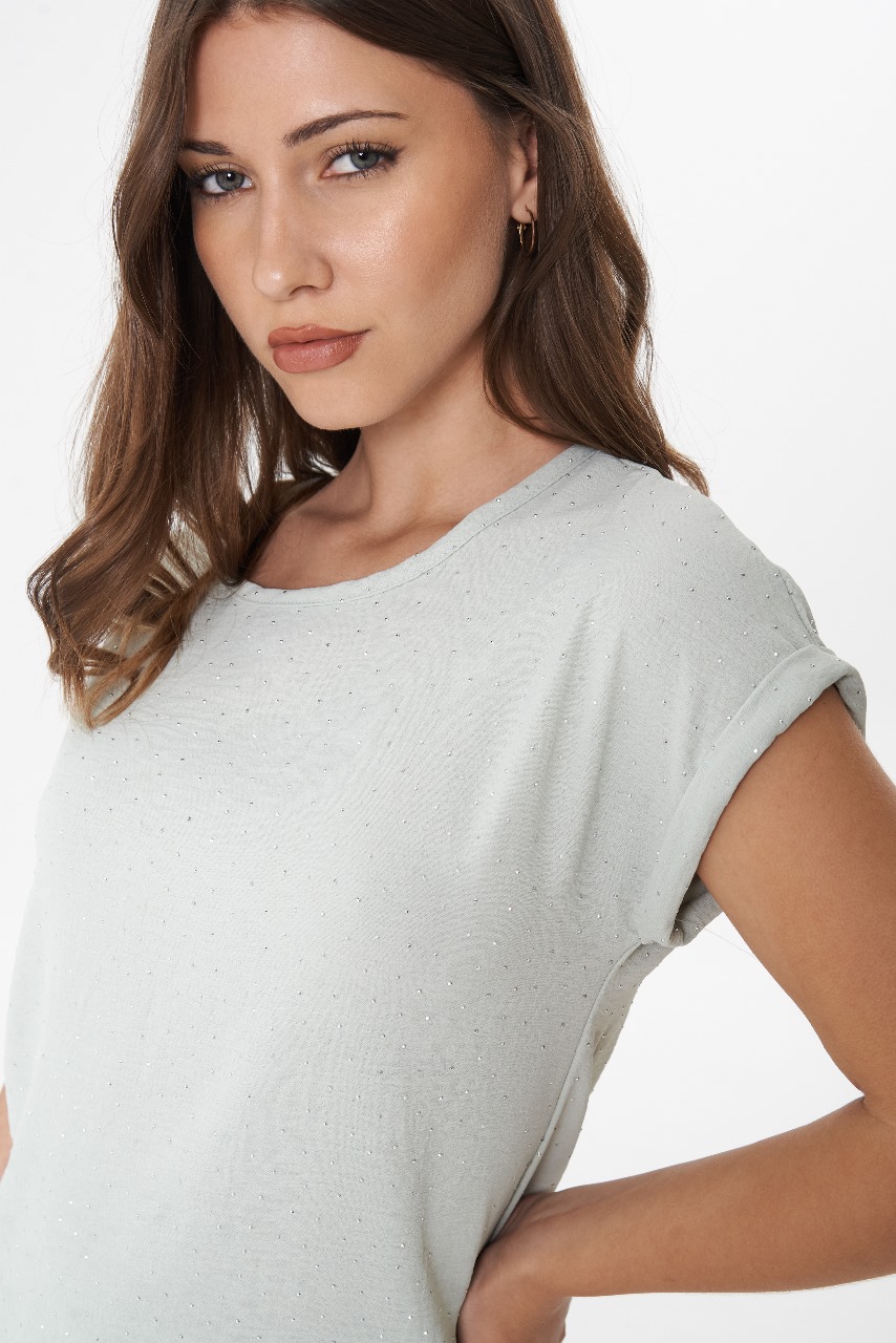 Blusa Nova.Cey stras espalda partida manga corta c/puño Art.3040