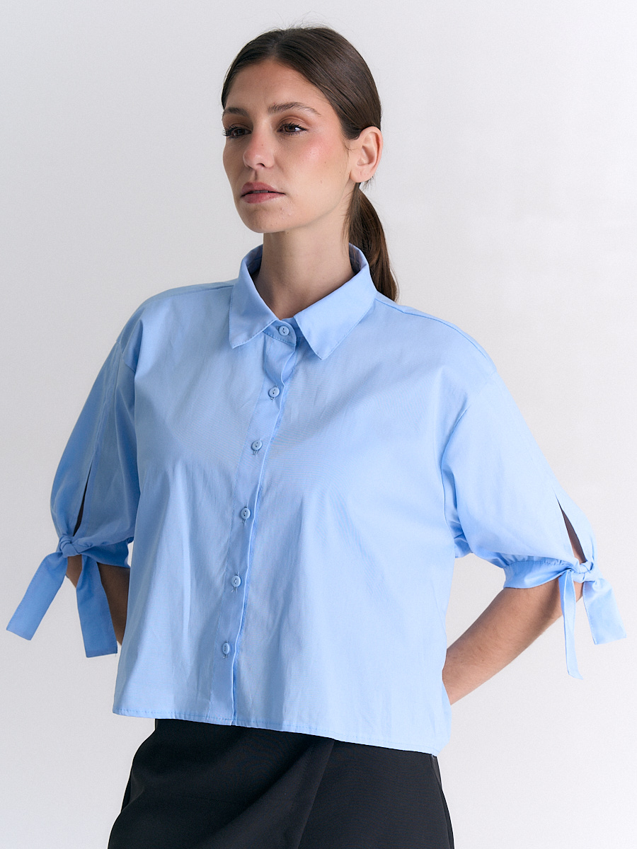 Camisa Selena.Cotton poplin manga 3/4 c/moño Art.3042